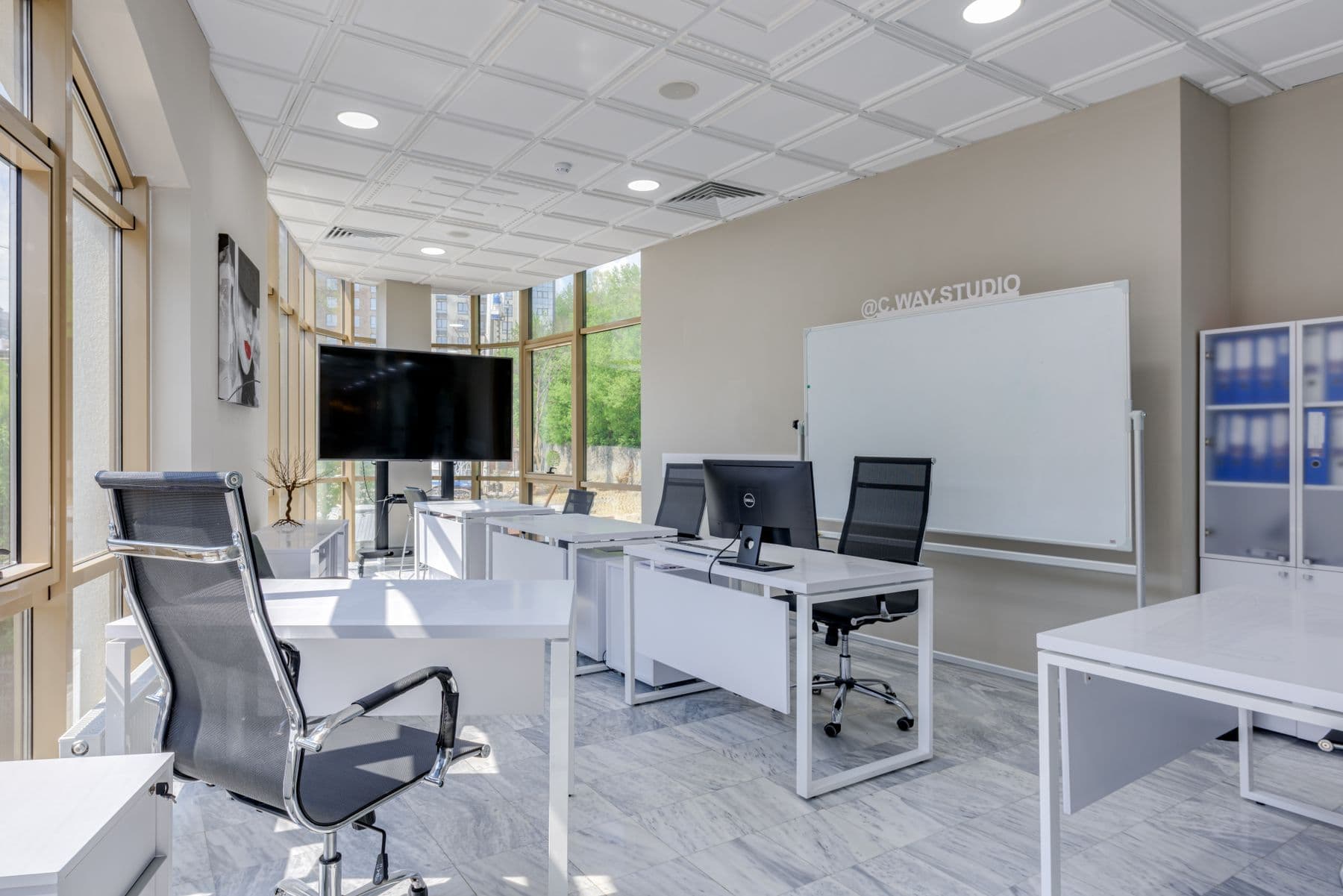 A bright, modern office interior